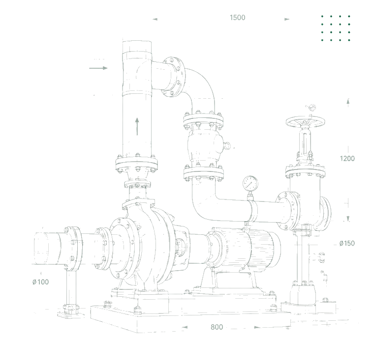 Detailed technical illustration of an industrial pumping and piping system